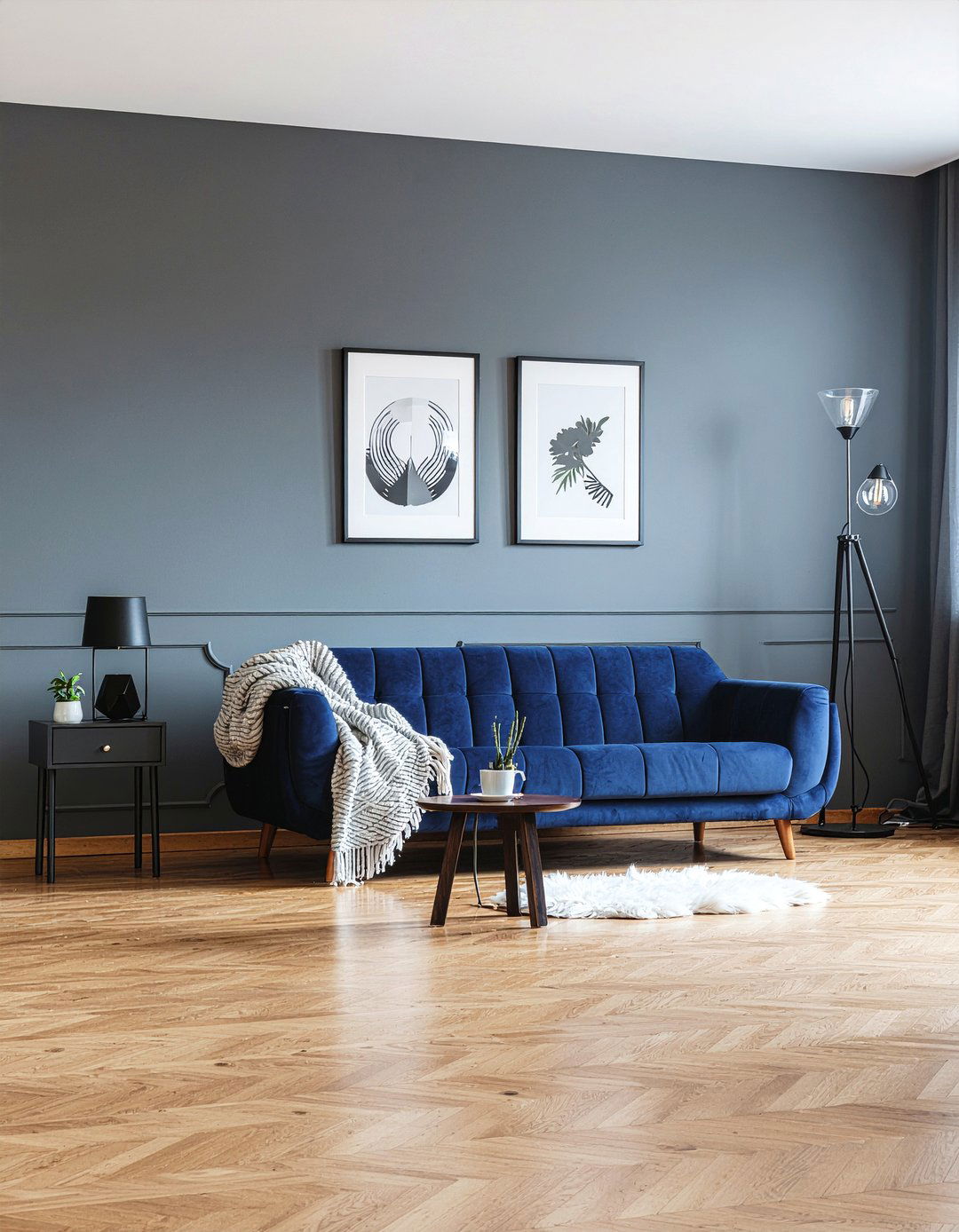 Charcoal wall scandinavian living room - 30 living room charcoal walls