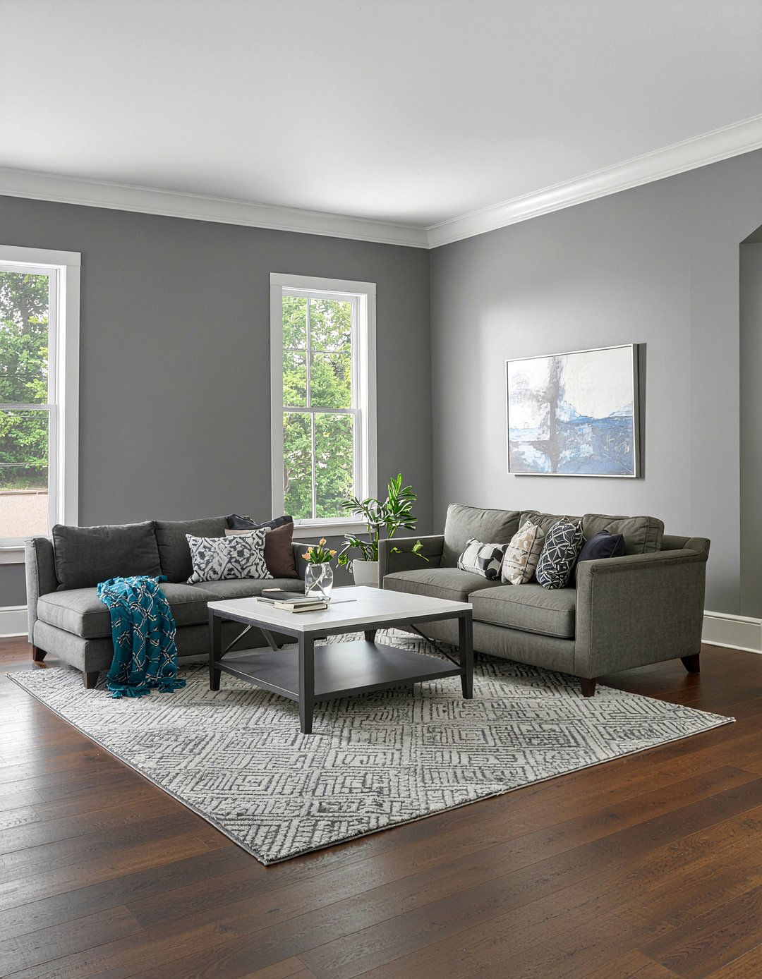 Charcoal wall white trim living room - 30 living room charcoal walls