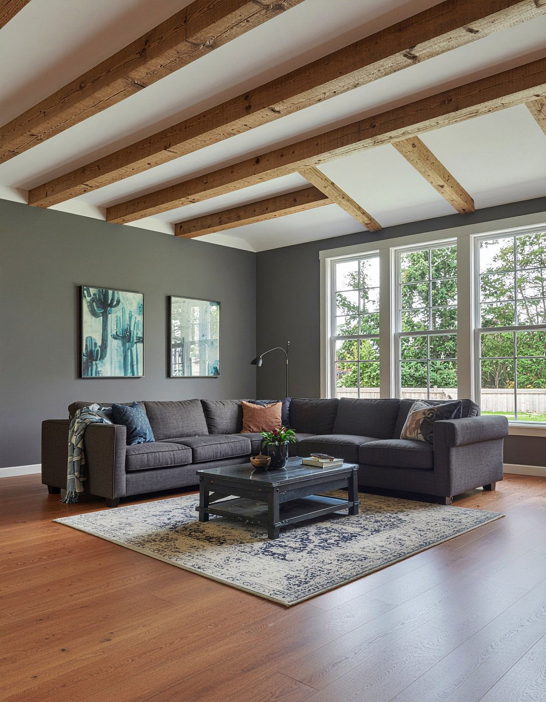 Charcoal wall wood ceiling beams - 30 living room charcoal walls