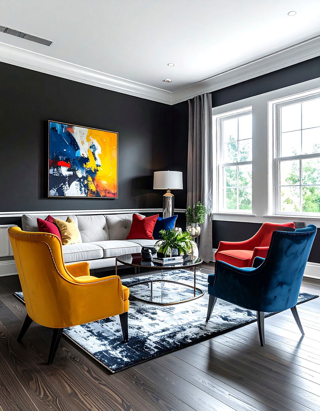 Charcoal walls with white chair rail - 30 living room chair rail ideas