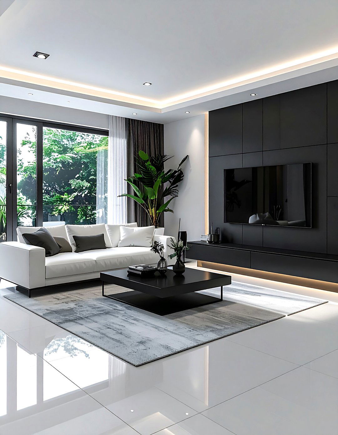 Charcoal white contemporary layout - 30 charcoal and white living room ideas