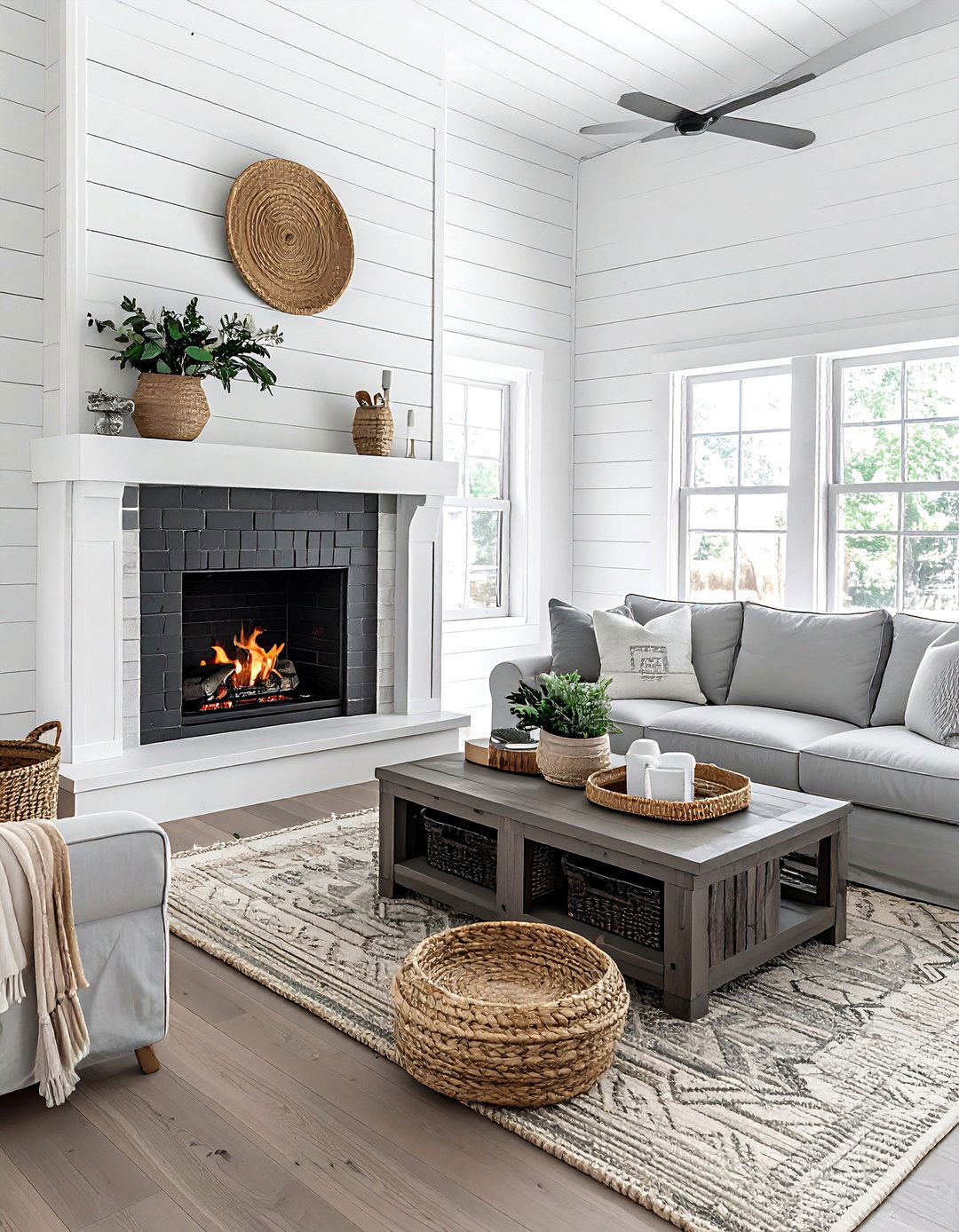Charcoal white farmhouse living room - 30 charcoal and white living room ideas