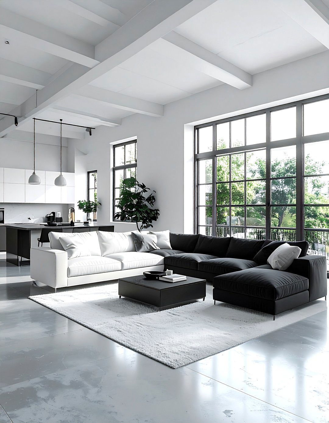 Charcoal white loft living room - 30 charcoal and white living room ideas