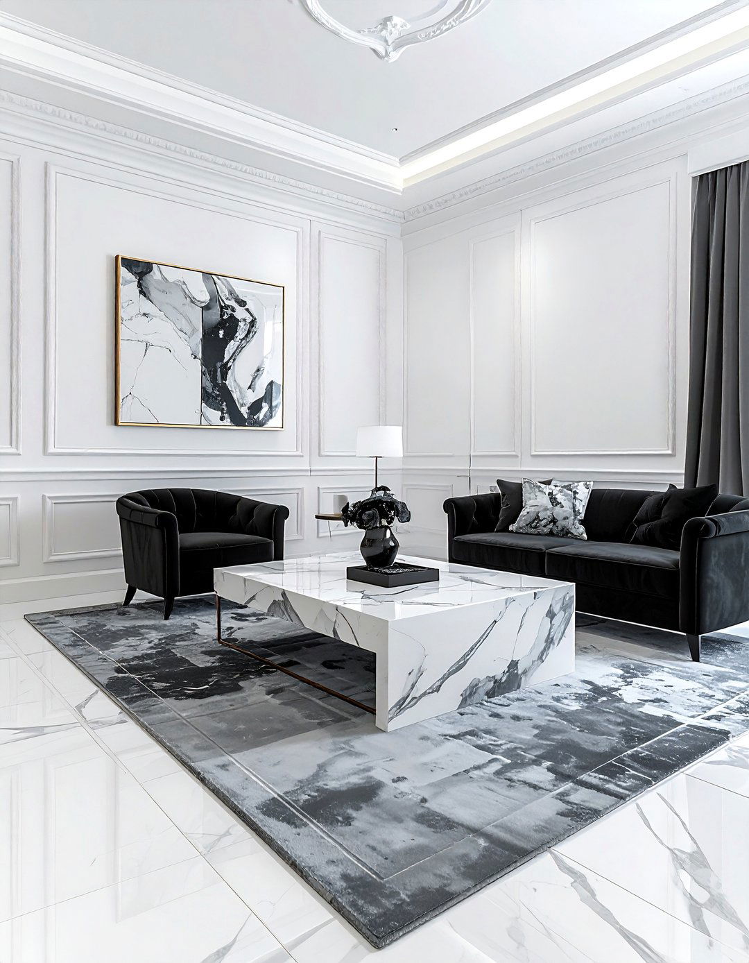Charcoal white marble living room - 30 charcoal and white living room ideas