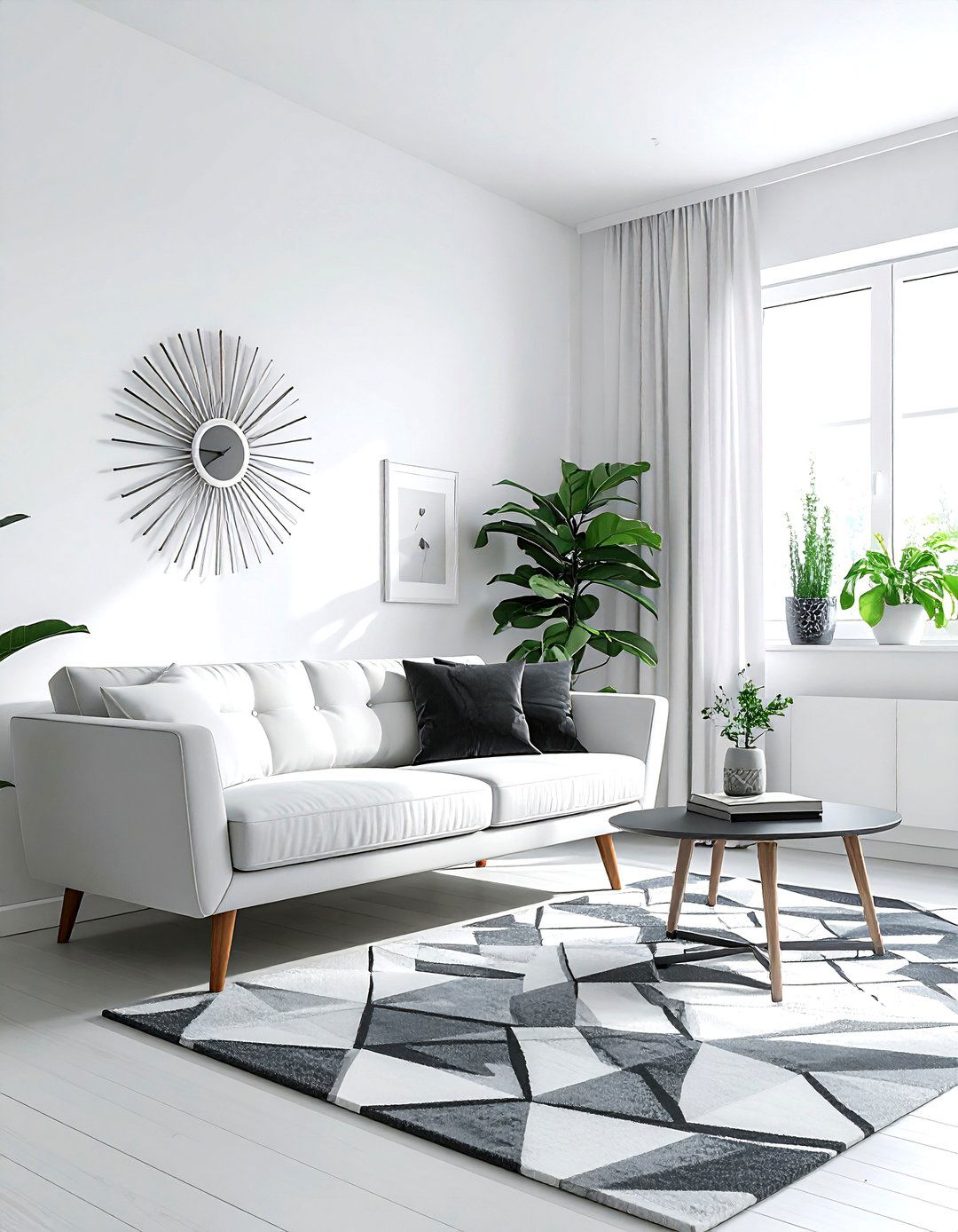 Charcoal white mid century living room - 30 charcoal and white living room ideas