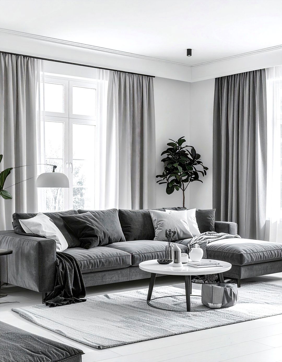 Charcoal white monochrome living room - 30 charcoal and white living room ideas