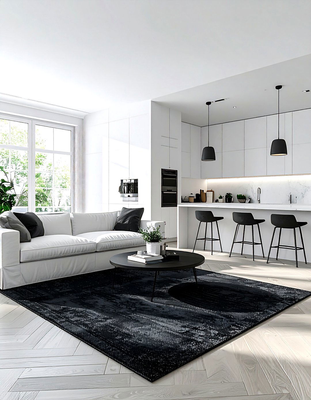 Charcoal white open plan living room - 30 charcoal and white living room ideas