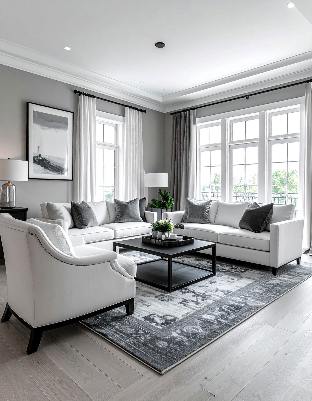 Charcoal white transitional living room - 30 charcoal and white living room ideas