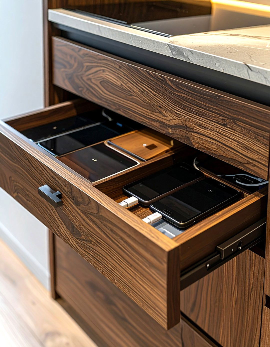 Charging Station Drawer - 30 kitchen drawer organization ideas