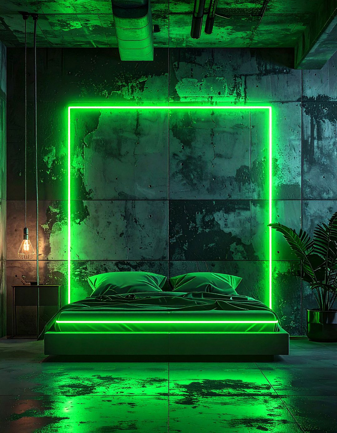 Chartreuse Green Neon Sign - 30 industrial green bedroom ideas
