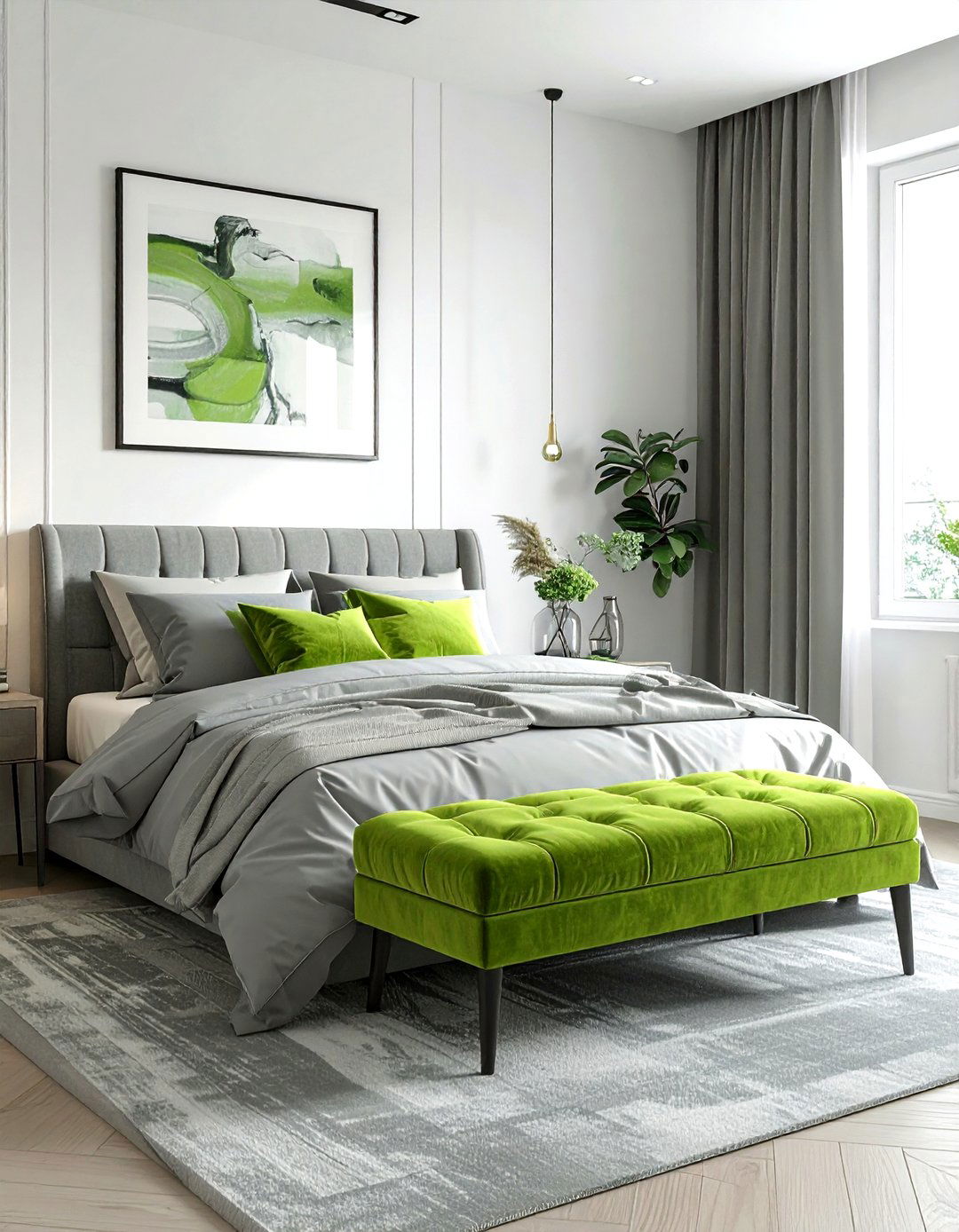 Chartreuse green accents - 30 green bedroom decor ideas