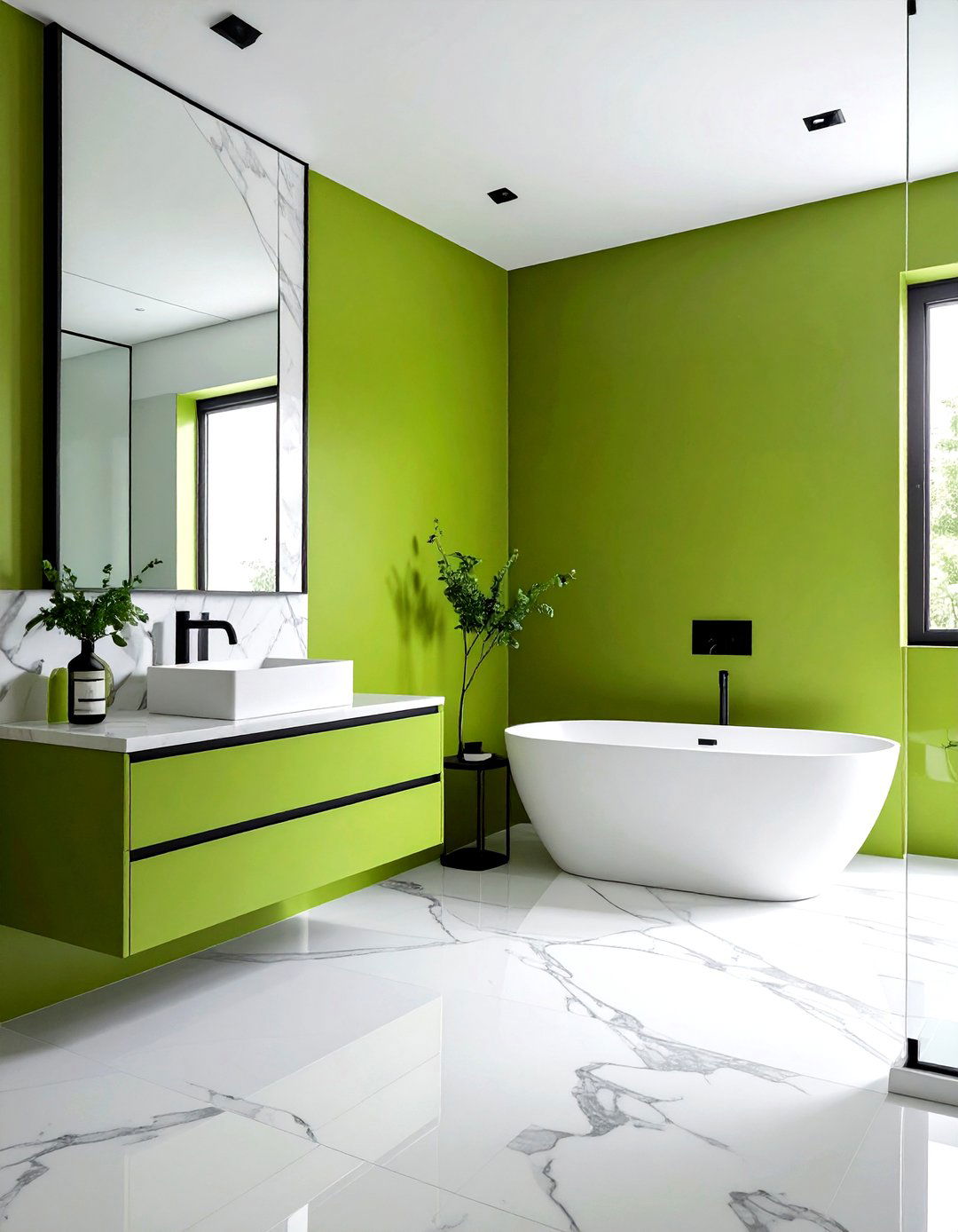 Chartreuse green bathroom - 30 green and white bathroom ideas