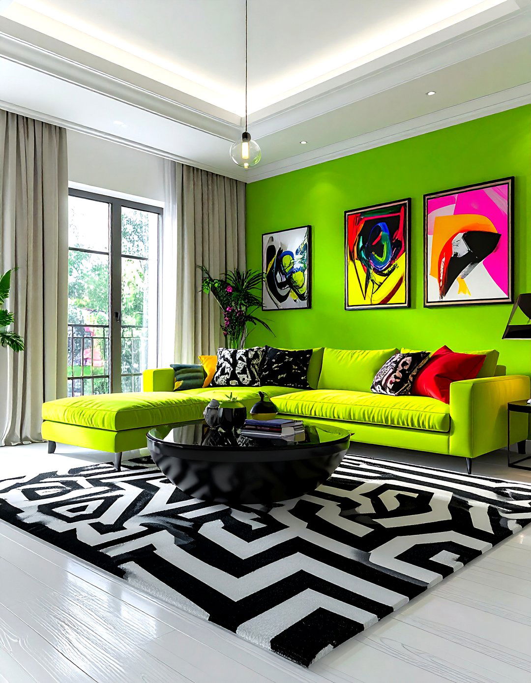 Chartreuse green eclectic living room - 30 green living room decor ideas