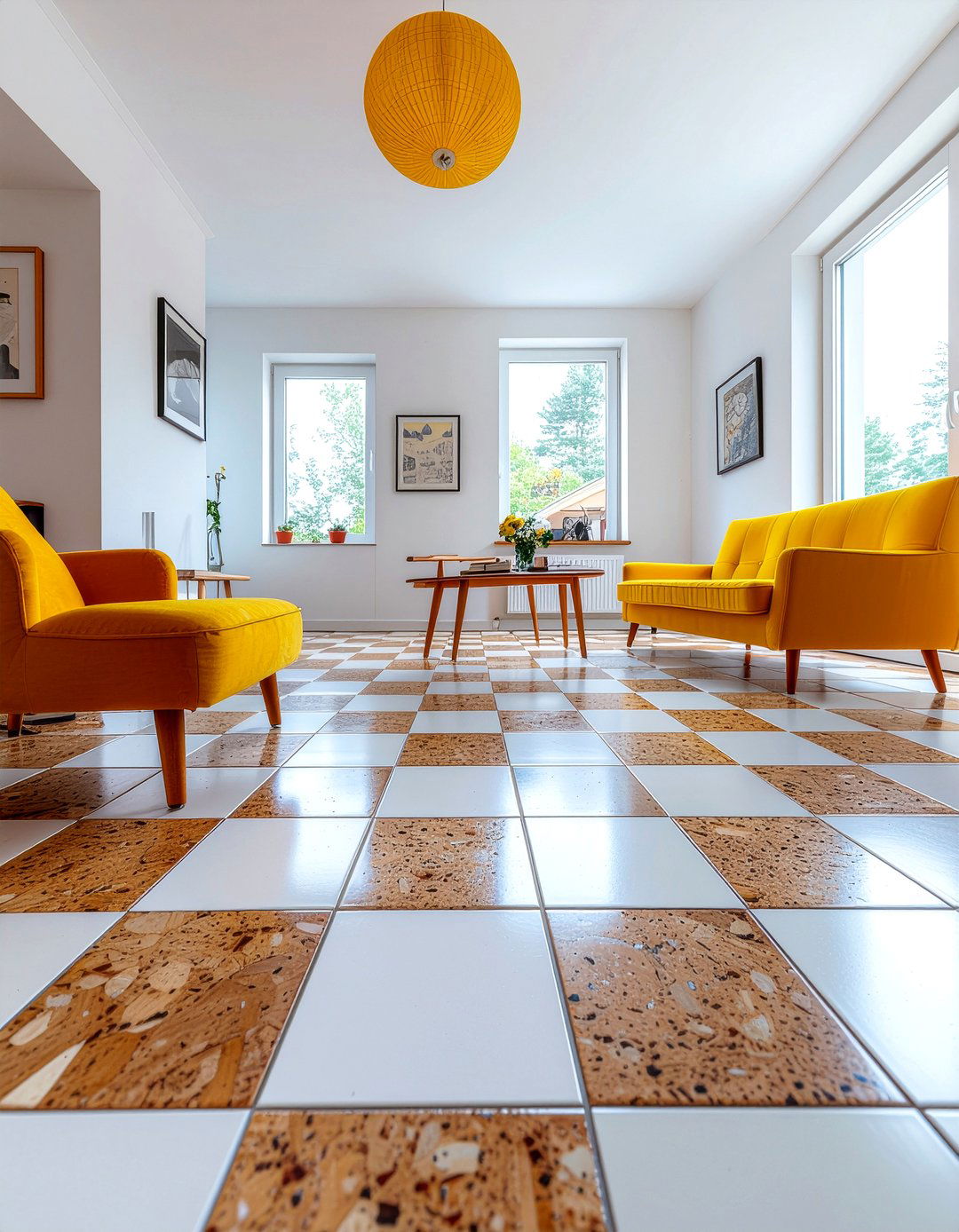 Checkerboard Cork Tile Floor - 30 living room cork flooring ideas