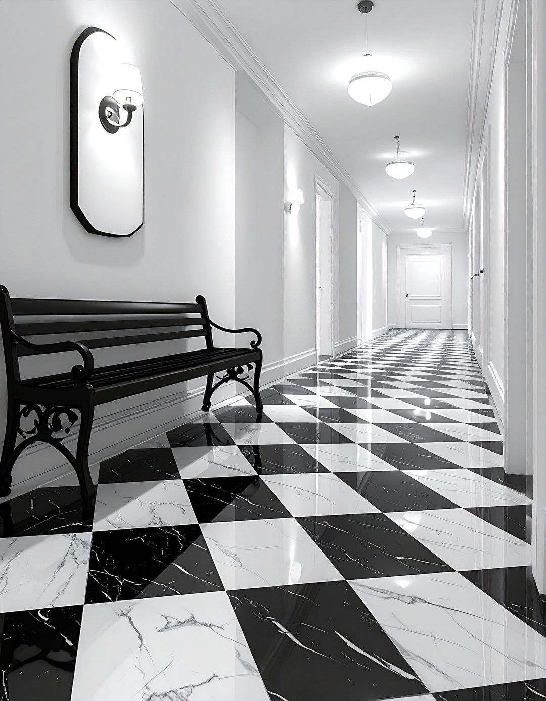 Checkerboard Floor Tile - 30 living room hallway ideas