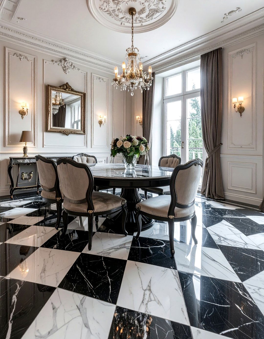 Checkerboard Marble Floor - 30 château dining room ideas