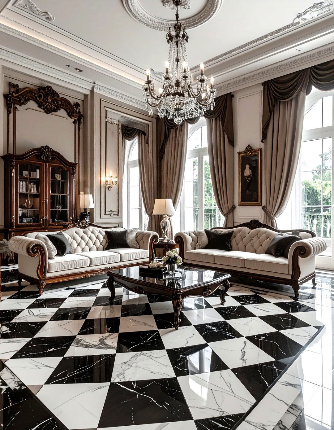 Checkerboard Marble Tile - 30 living room floor design ideas