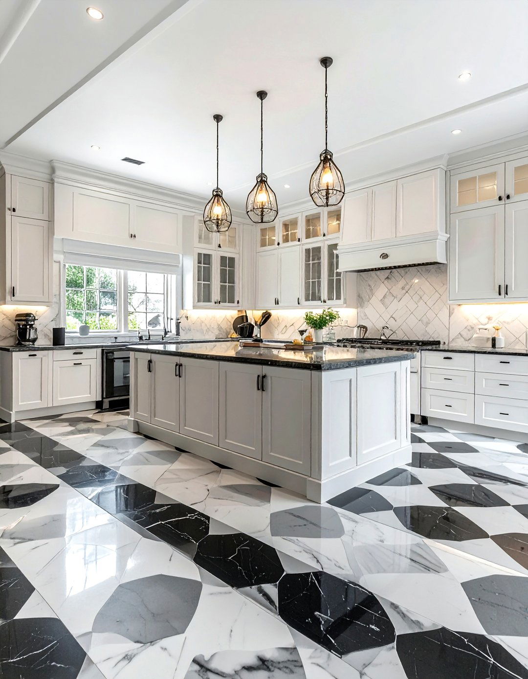 Checkerboard floor kitchen - 30 Georgian kitchen ideas