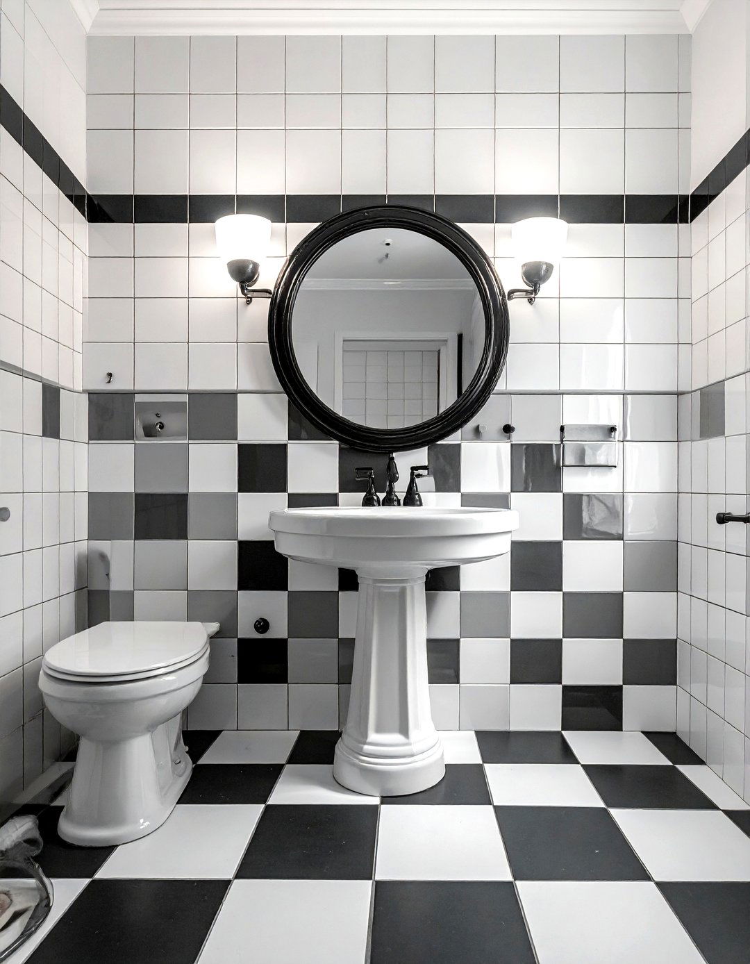 Checkerboard mini tile bathroom - 30 small tile bathroom ideas