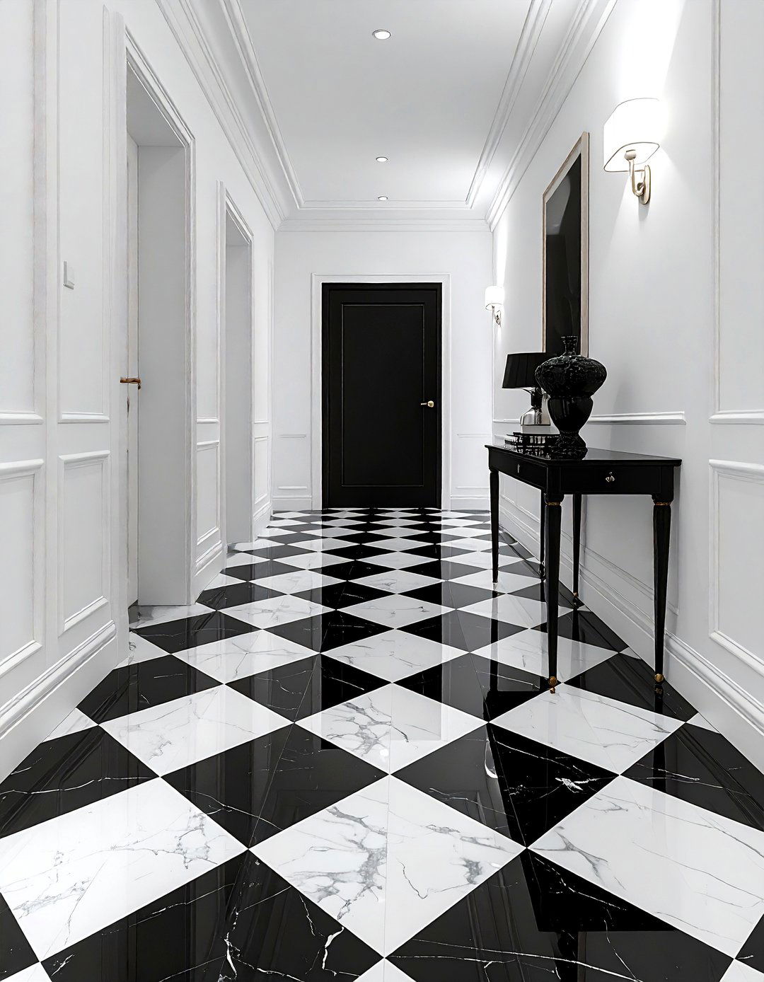 Checkered floor tile - 30 hallway decor ideas