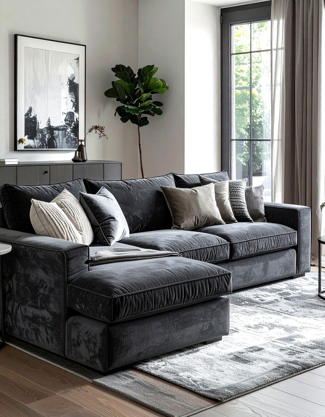 Chenille Sectional Sofa - 30 soft texture living room ideas