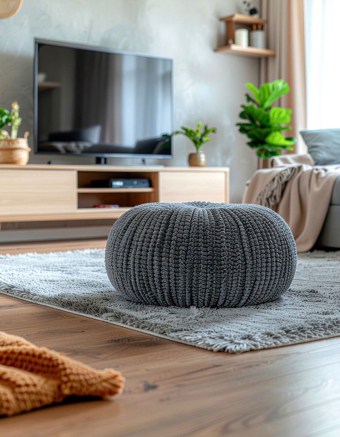 Chenille Soft Pouf - 30 living room pouf ideas