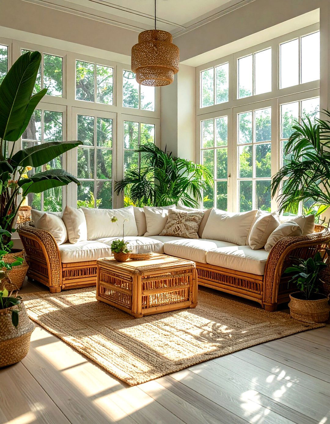 Chenille and rattan sunroom - 30 decor texture mixing ideas