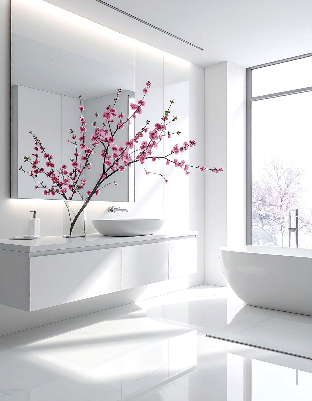 Cherry Blossom Branch In Tall Glass - 30 bathroom flower arrangement ideas