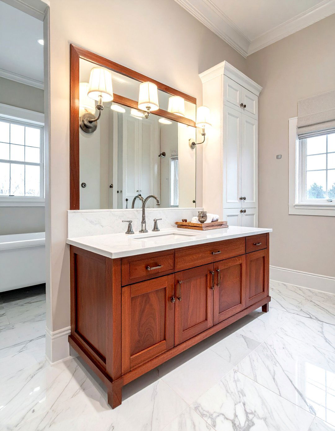 Cherry wood bathroom vanity - 30 butcher block bathroom countertop ideas