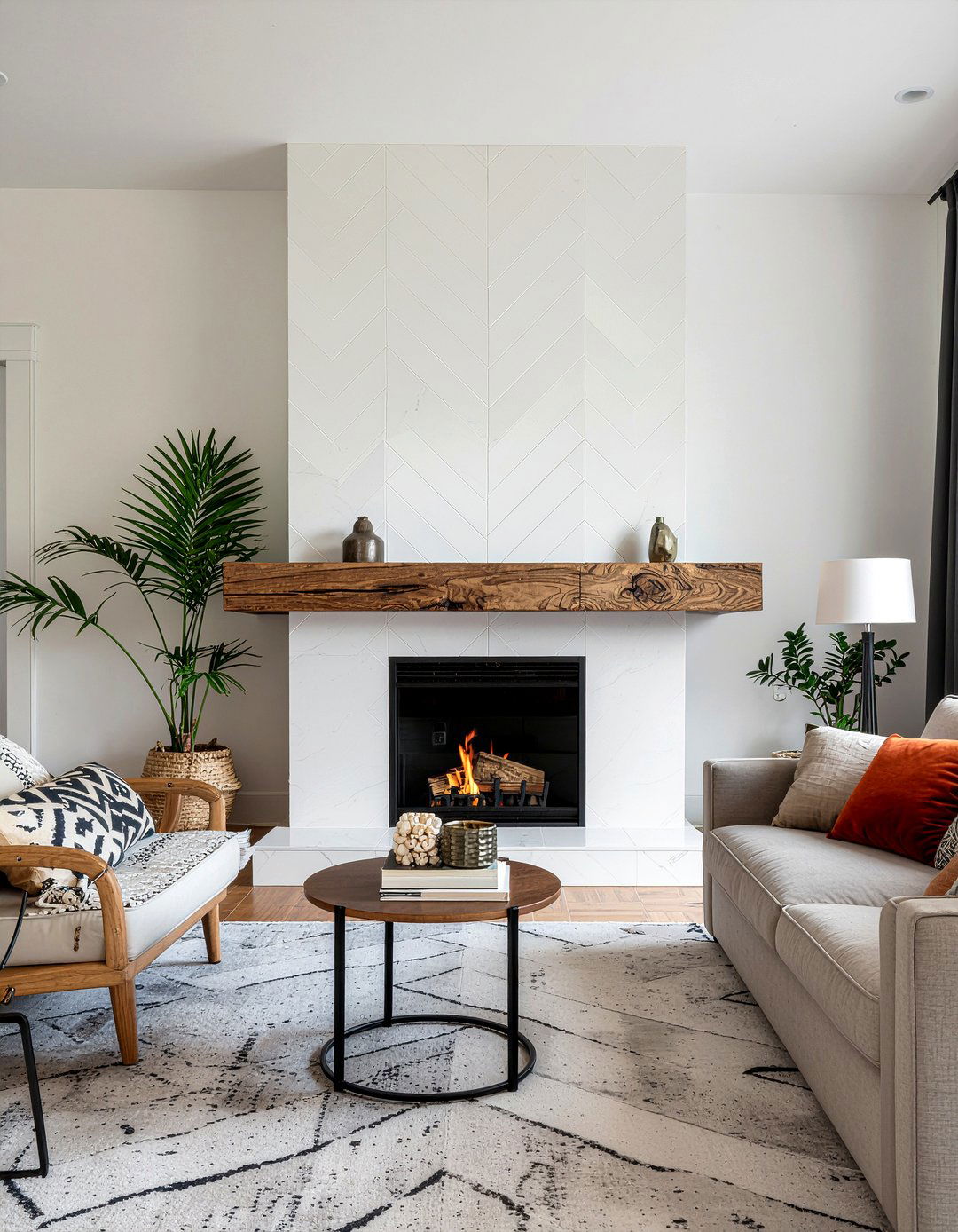 Chevron Pattern Tile - 30 living room fireplace tile ideas