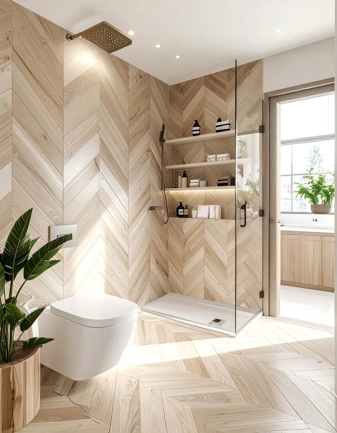 Chevron Pattern Wood Tile - 30 bathroom floor design ideas