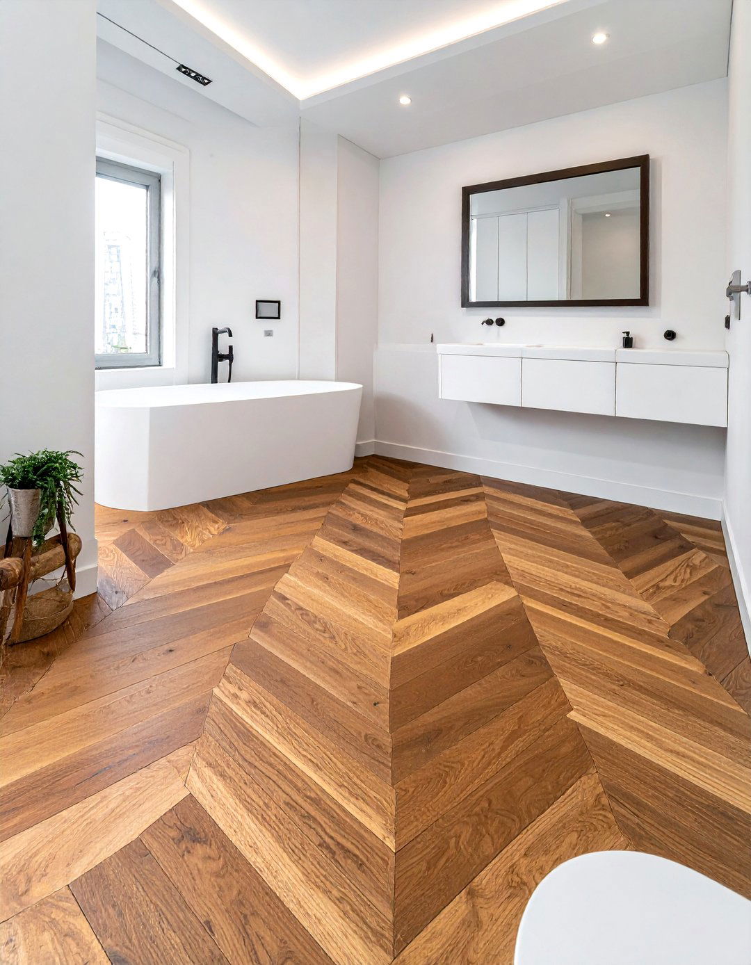 Chevron Wood Floor Bathroom - 30 wood floor bathroom ideas
