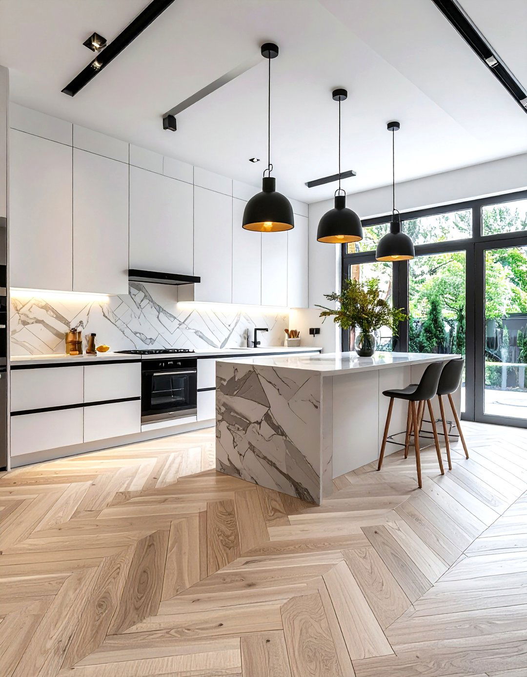 Chevron ceramic tile kitchen - 30 ceramic tile floor kitchen ideas