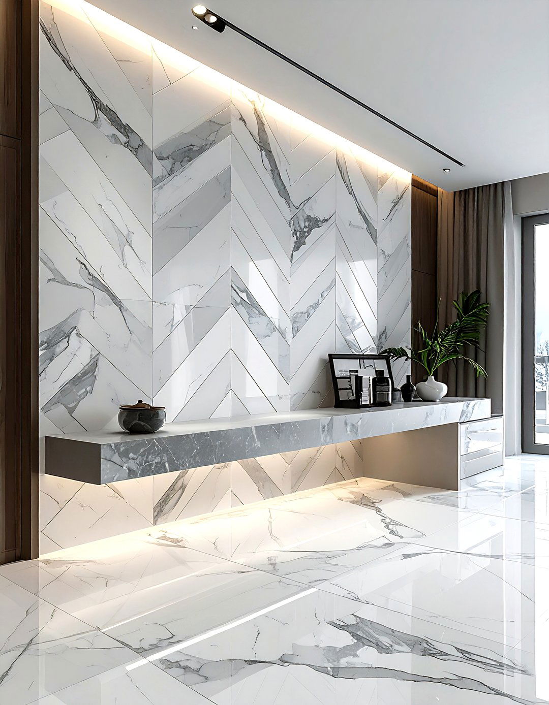 Chevron stone mosaic wall - 30 stone mosaic bathroom ideas