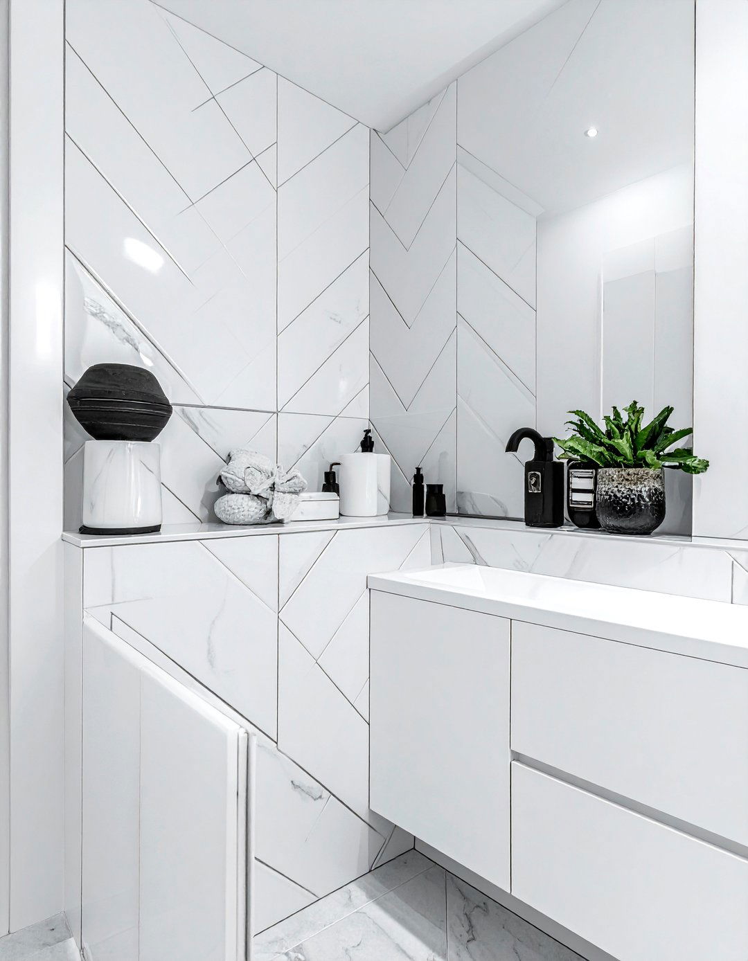 Chevron tile niche - 30 tile niche ideas