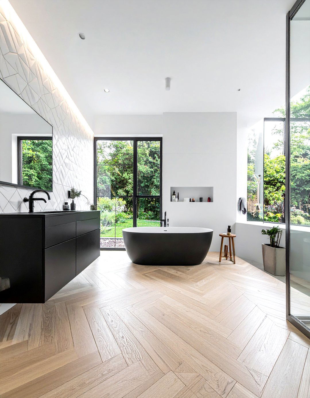 Chevron wood floor - 30 bathroom wood floor ideas