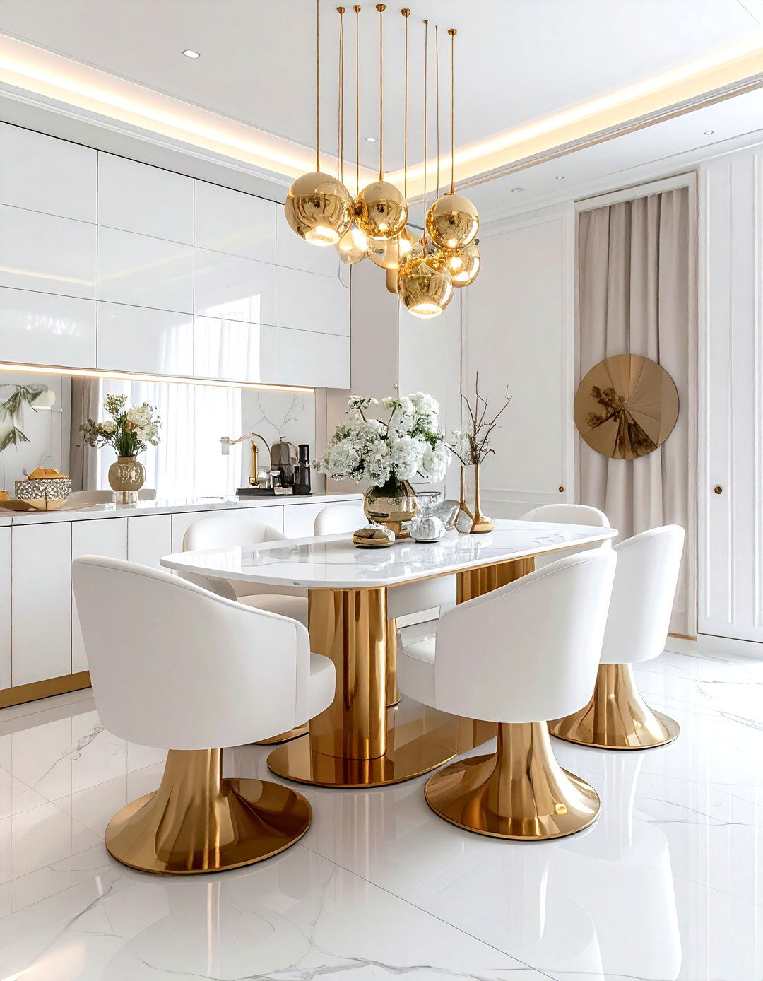 Chic white gold dining space - 30 gold and white dining room ideas