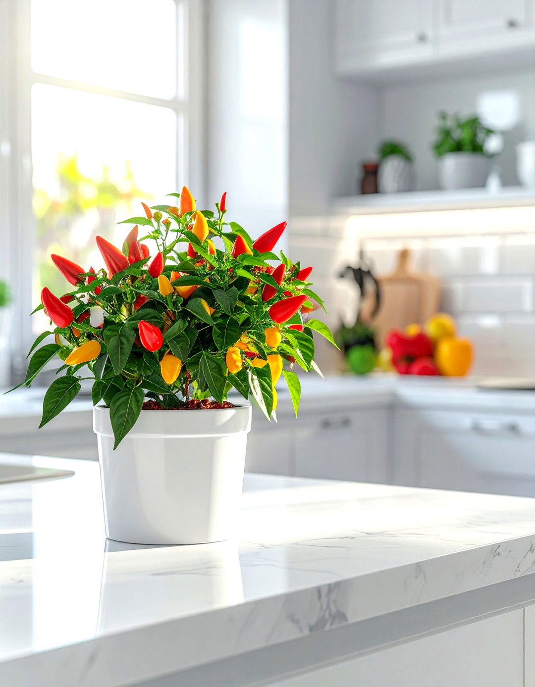 Chili pepper plant on kitchen counter - 30 kitchen plant ideas