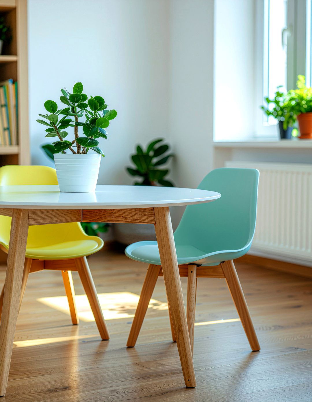 Chinese money plant small dining table - 30 dining room potted plant ideas