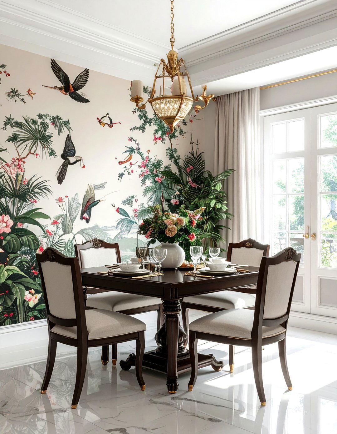 Chinoiserie Mural Dining Area - 30 peel and stick wallpaper ideas