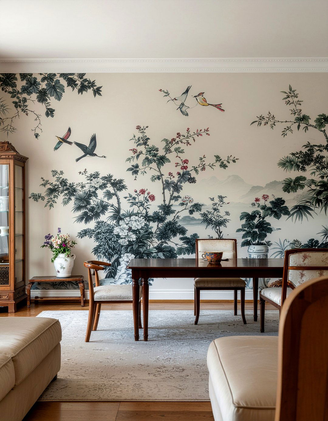 Chinoiserie Mural Style - 30 maximalist dining room ideas