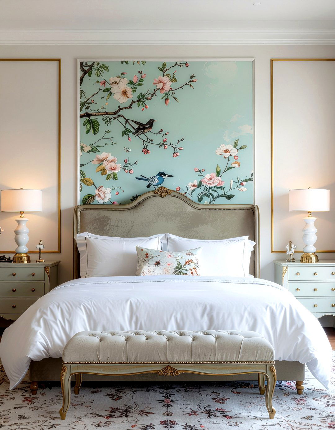 Chinoiserie Wallpaper Panel - 30 Hollywood regency bedroom ideas
