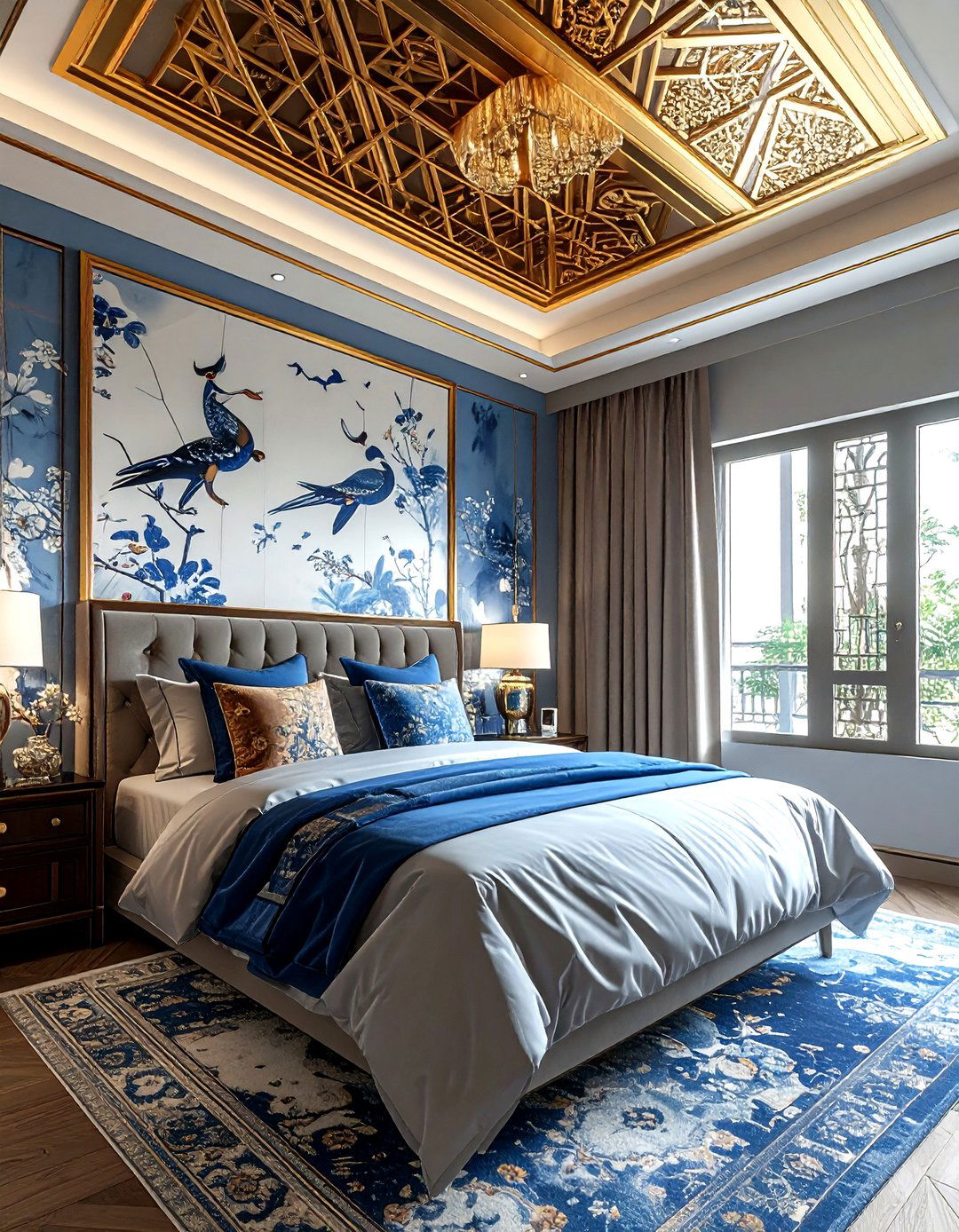 Chinoiserie and geometric wallpaper - 30 pattern mixing decor ideas