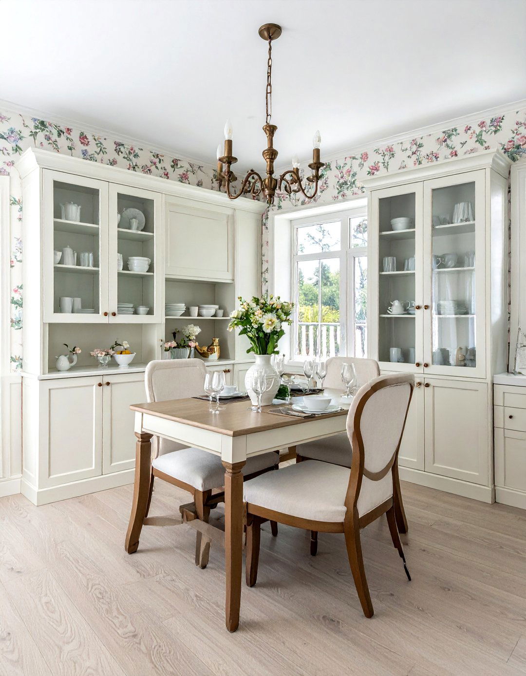 Chinoiserie wallpaper with built in cabinets - 30 chinoiserie wallpaper dining room ideas