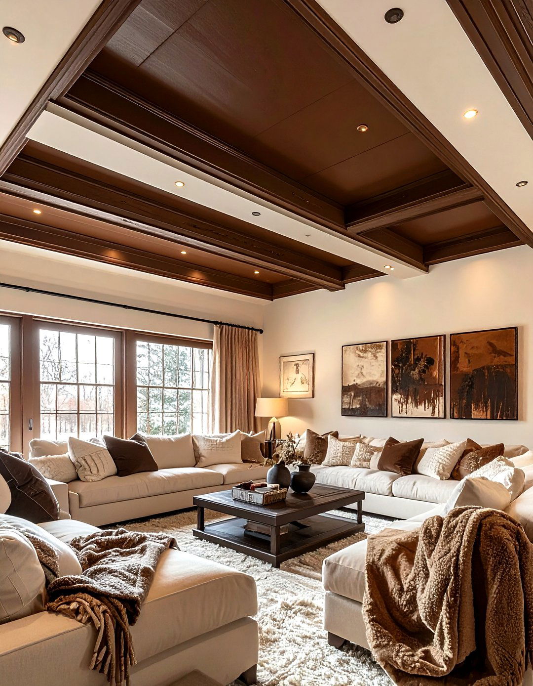 Chocolate Brown Ceiling - 30 living room ceiling color ideas