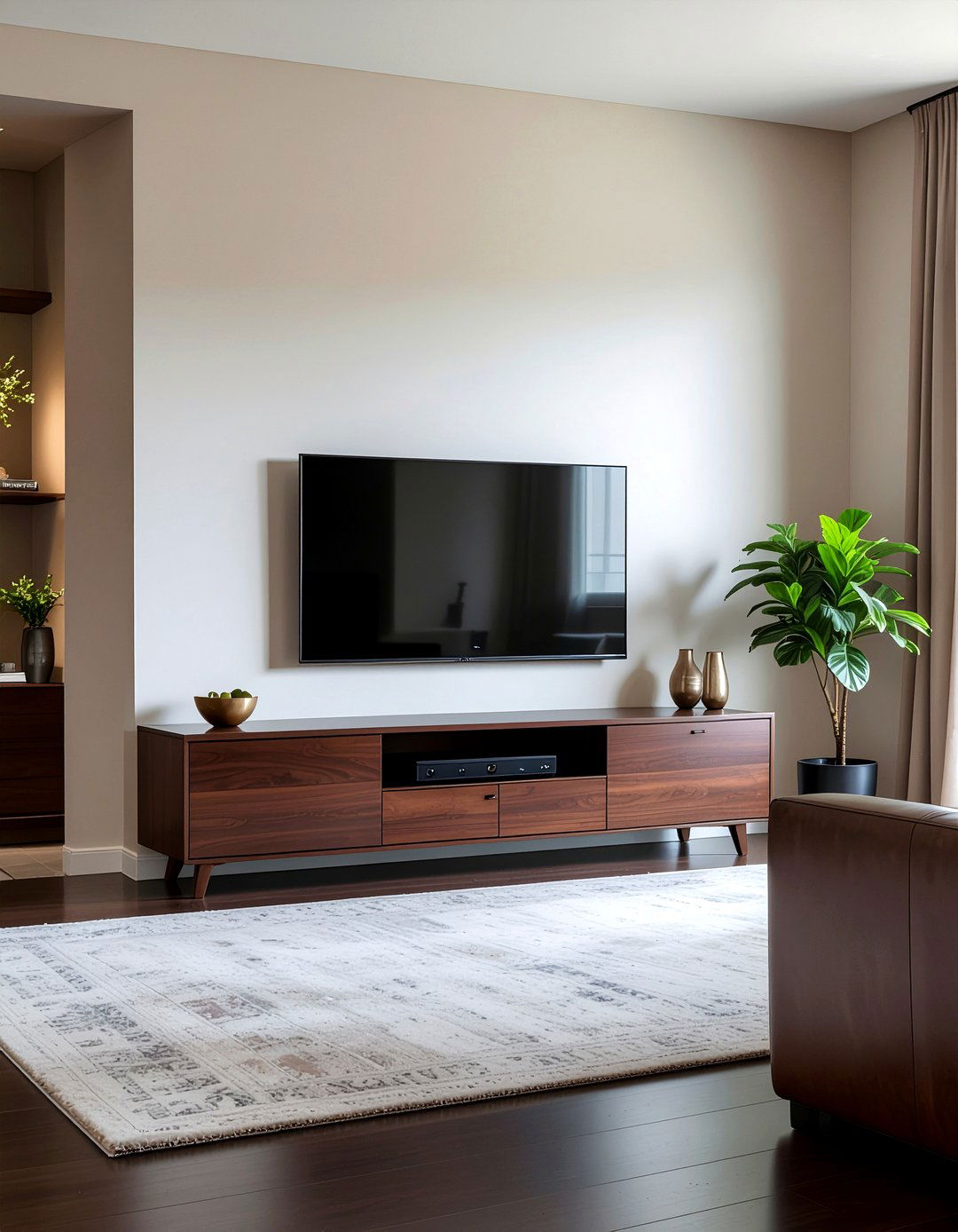 Chocolate Brown Media Console - 30 chocolate living room ideas