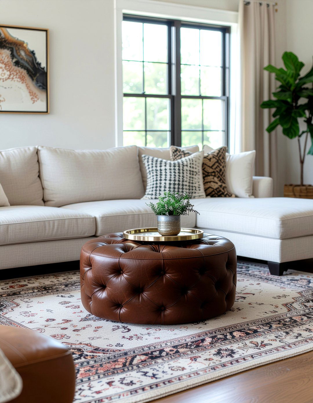 Chocolate Brown Ottoman - 30 chocolate living room ideas