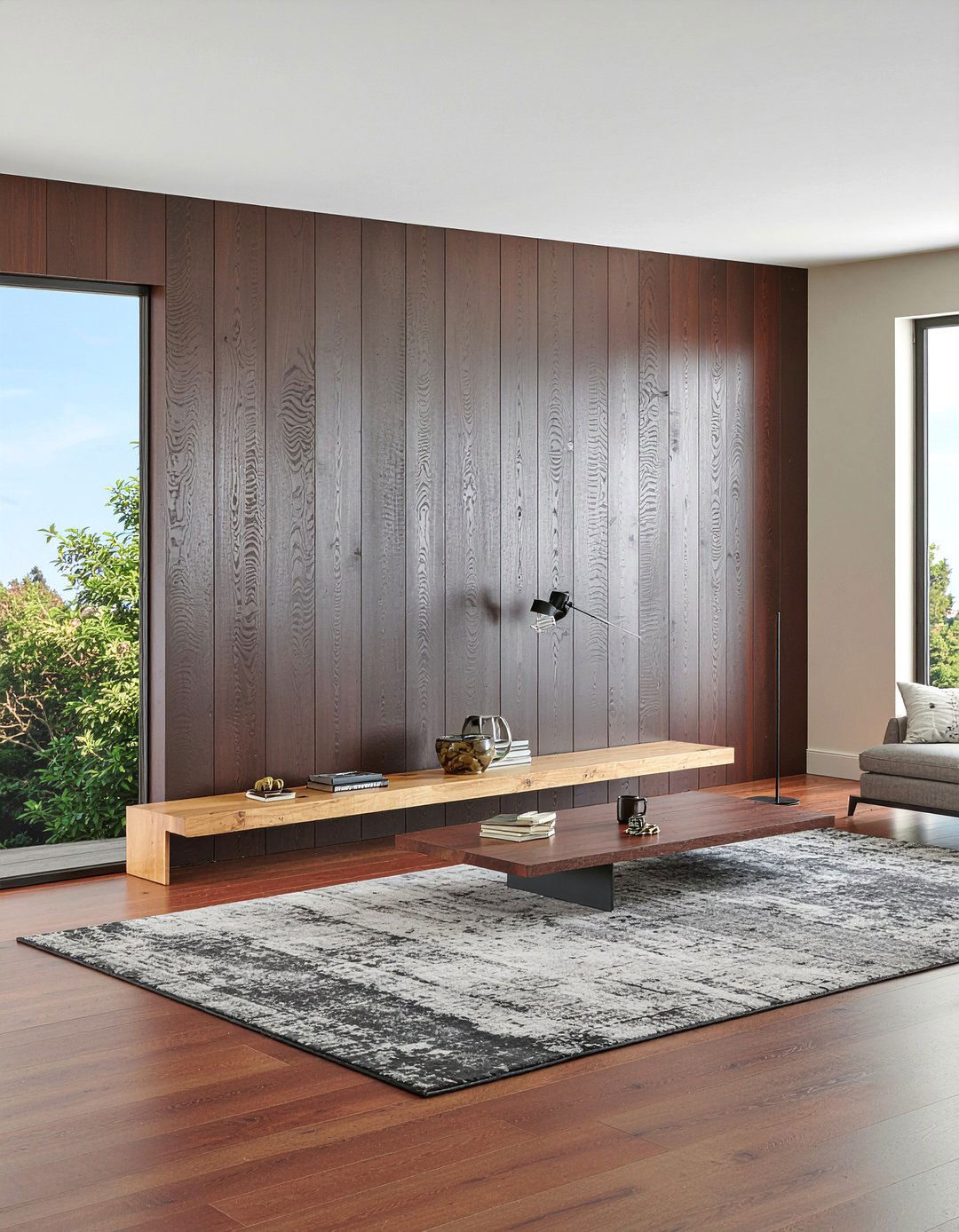 Chocolate Brown Wood Panel Wall - 30 chocolate living room ideas