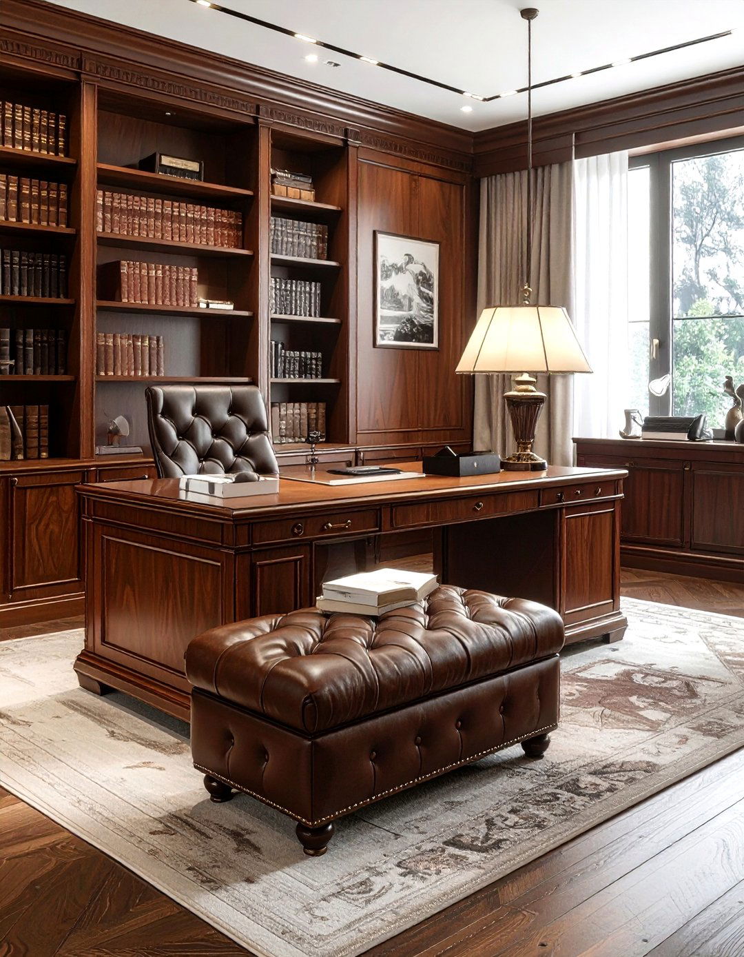 Chocolate Leather Vintage Ottoman - 30 living room leather ottoman ideas