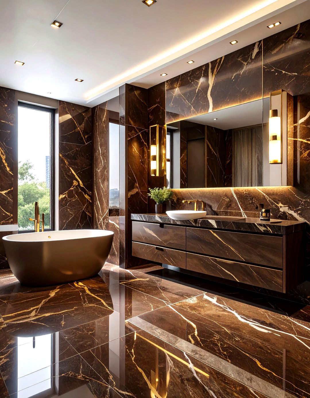 Chocolate Marble Bathroom - 30 warm brown bathroom ideas
